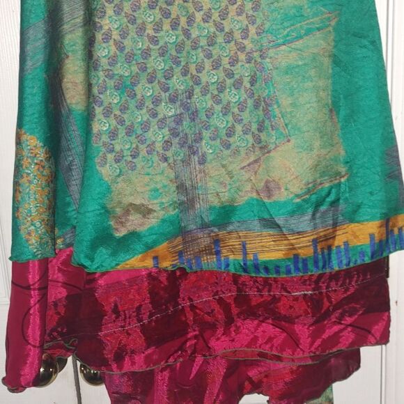 Wevez Sari wrap reversible silk skirt saddle print Sz XL ( One size fits ) - Picture 7 of 9